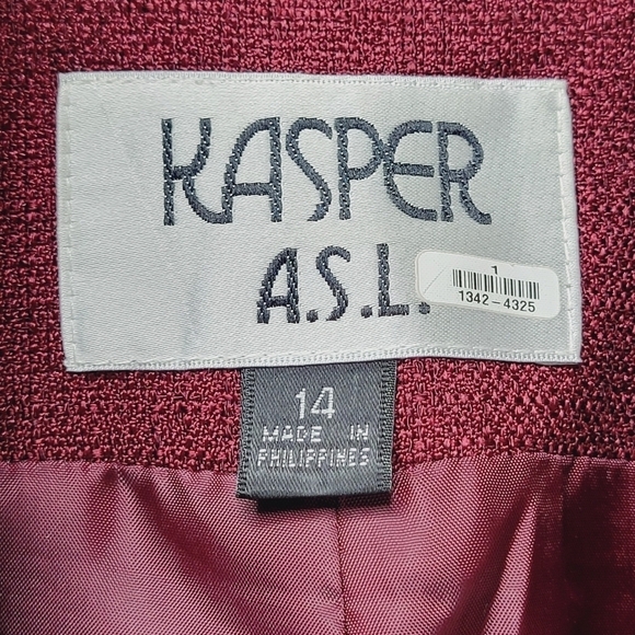 Kasper ASL Blazer Size 14 Textured Padded Shoulders Front Slits Red Wine Color - Picture 5 of 10